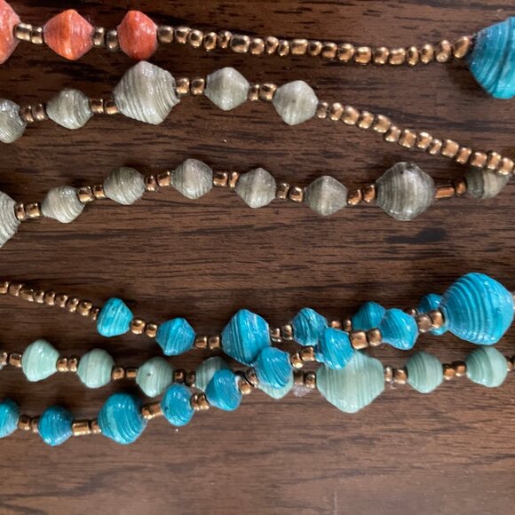 Noonday Collection Paper Bead Necklace Turquoise and Orange - So pretty - Picture 7 of 7